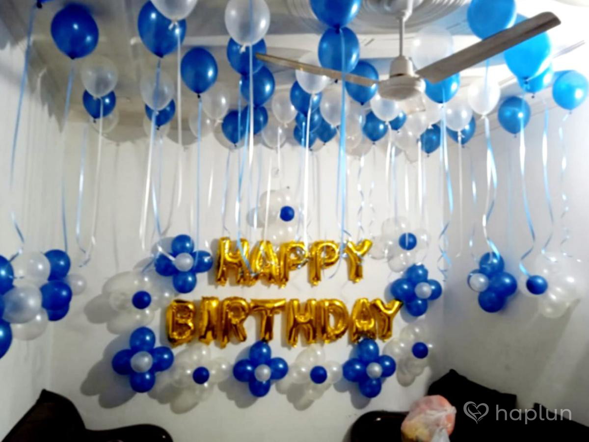 Blue Silver Birthday Balloon Decoration