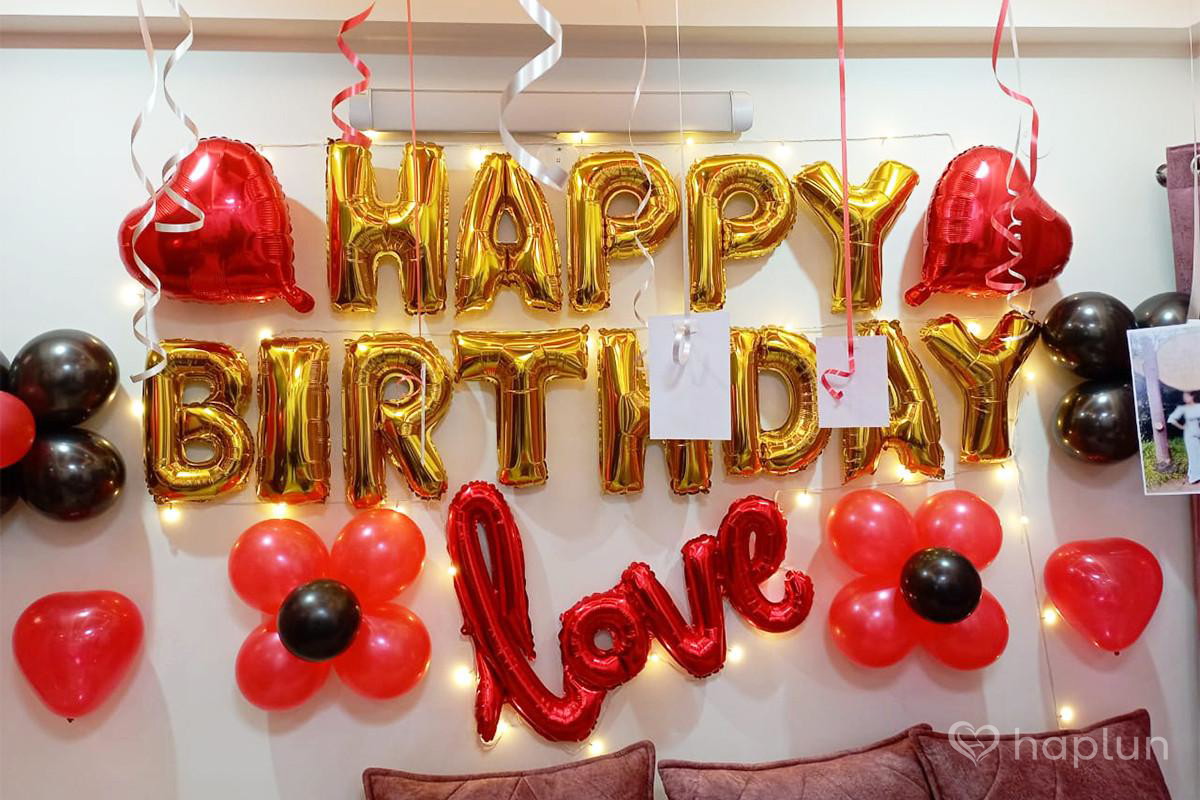 Birthday surprise decoration with balloons