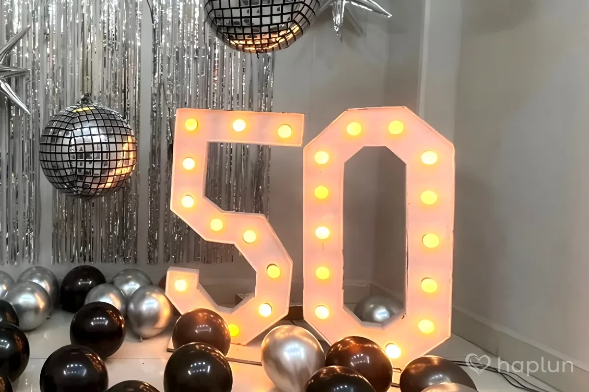 Silver Birthday Neon Light Near Number Setup