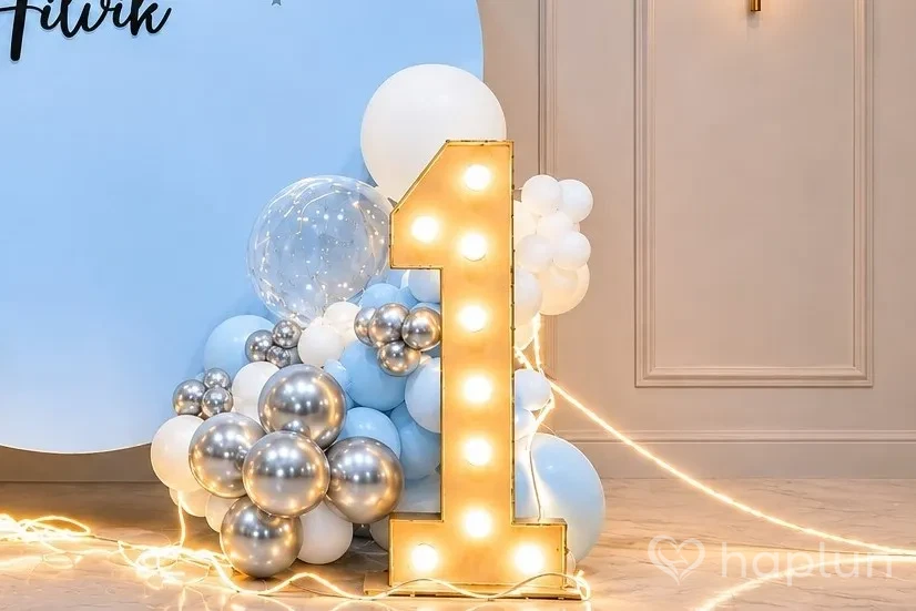 Birthday Balloon Decoration with Neon Number